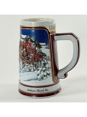 Vintage 1989 Budweiser Holiday Beer Stein Clydesdales Christmas Collector Mug